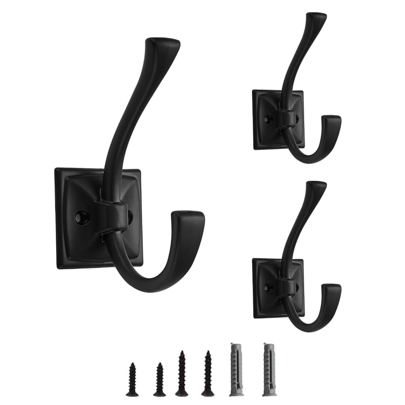 5 Pack Decorative Heavy Duty Towel Hooks for Hanging Robe Double Oil Rubbed Bronze Coat Hooks Wall Mounted with Screws for Key, Towel, Bags, Cup, Hat
