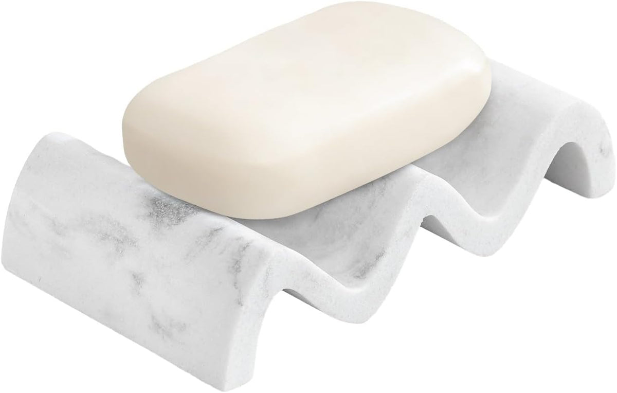 Luxspire Wave Soap Dish, Self-Draining Resin Holder, Gravel White