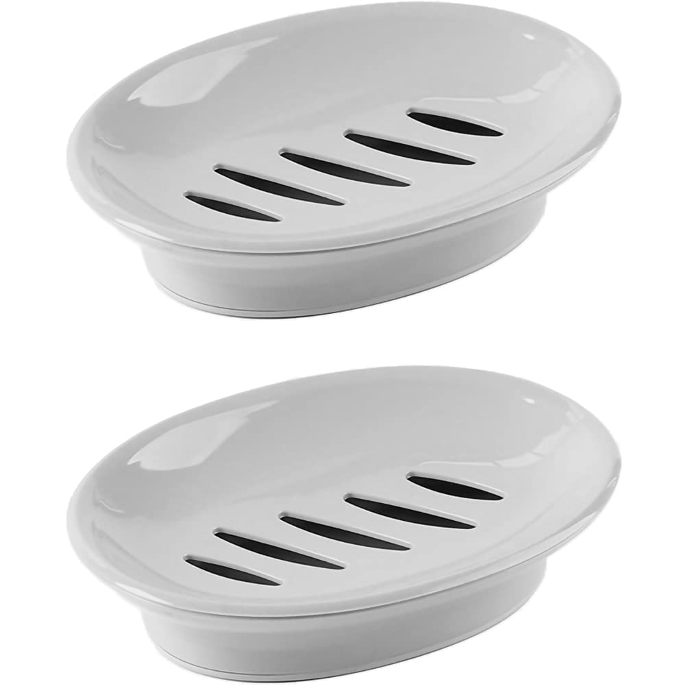 WYOK 2-Pack Soap Dish Plastic Soap Holder with Drainage for Shower (White)