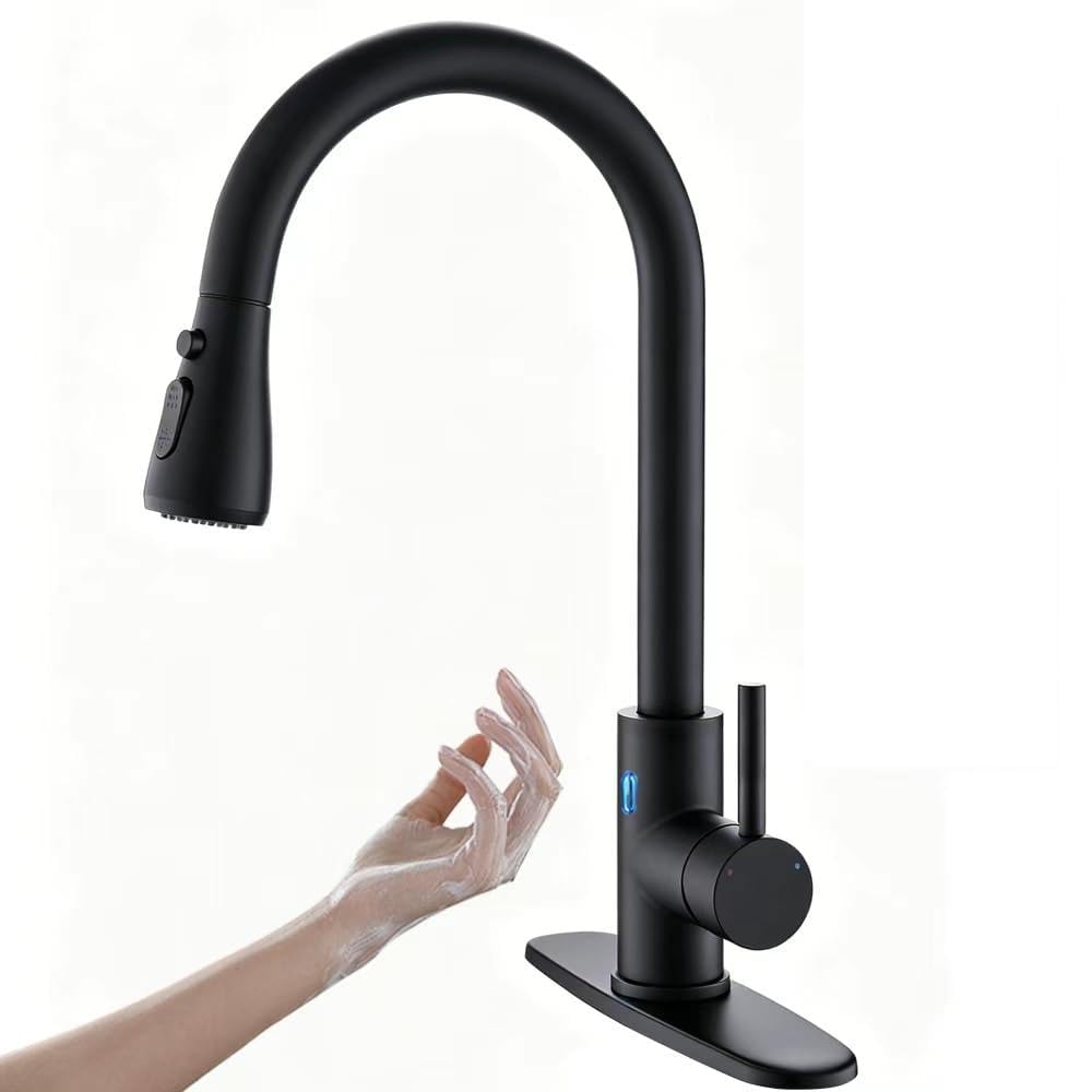 Kitchen Faucet with Cup Washer Pull Down Sprayer Stainless Steel Kitchen Sink Faucet with Deck Plate Glass Rinser Single Hole Brushed Nickel