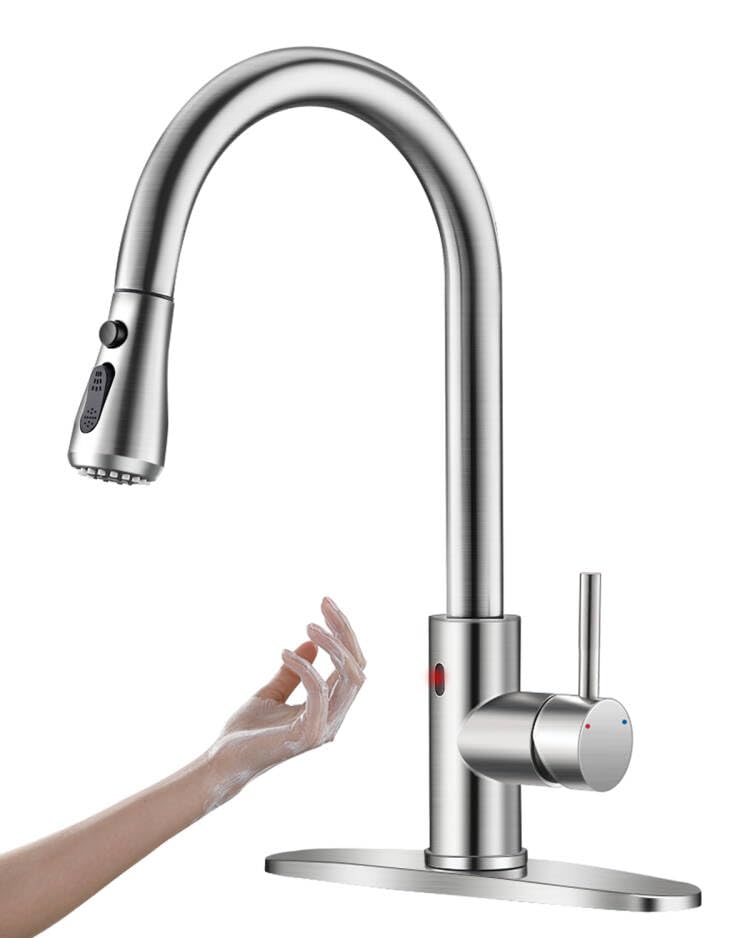 Kitchen Faucet with Cup Washer Pull Down Sprayer Stainless Steel Kitchen Sink Faucet with Deck Plate Glass Rinser Single Hole Brushed Nickel