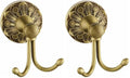 Antique Brass Towel Hook, Wall Mounted Bathroom Hook for Clothing & Robe Hanger, Screws Install Shower Wall Hook, Vintage Gold Brass Petal-Relief Series Longhorn Double Hook
