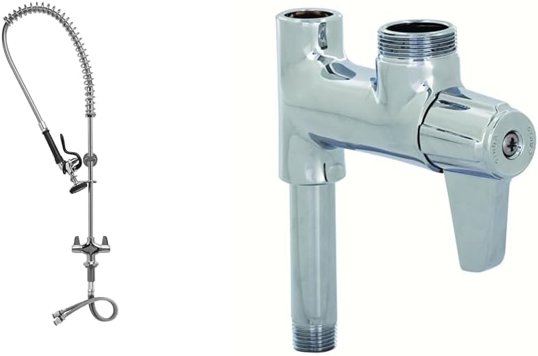 T&S Brass Equip 5PR-2S00-H Single Hole Deck Mount Pre-Rinse Faucet for Commercial Kitchens. Includes Wall Bracket and Sprayer Meets New DOE Requirements with a 1.15 GPM Flow Rate,Silver
