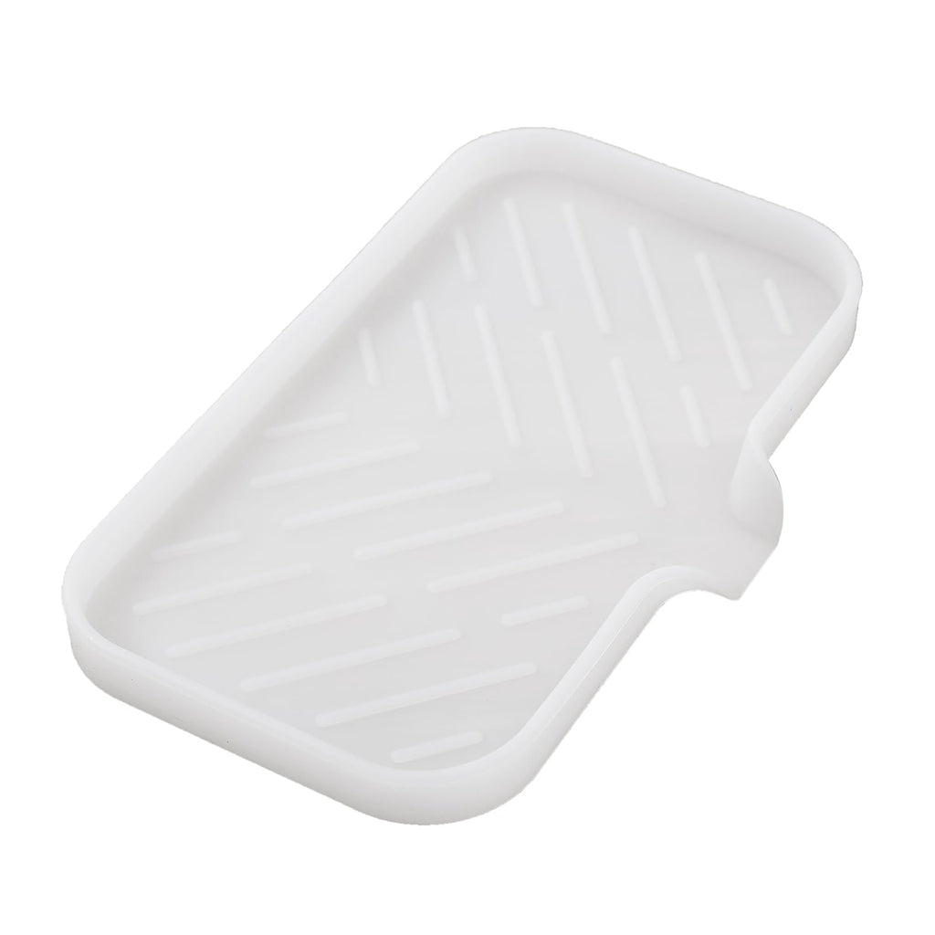 MicoYang Silicone Soap Dish with Drain Spout, Self-Draining Sink Organizer Tray for Bathroom and Kitchen, Sponges, Dispensers and Soap Holder, Non-Slip and Dishwasher Safe, White (Compact, 4.9"×3.2")