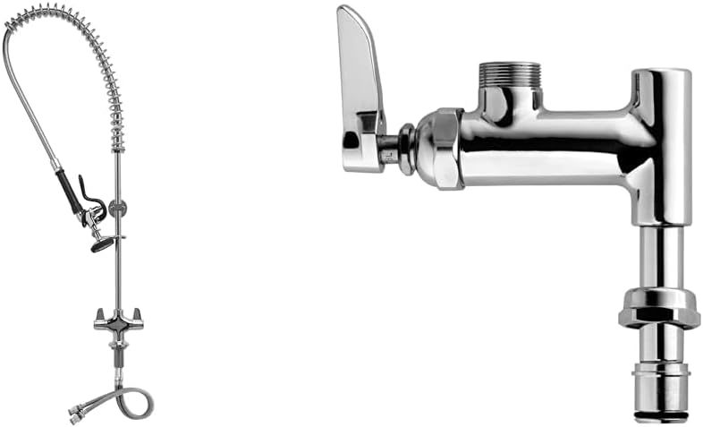 T&S Brass Equip 5PR-2S00-H Single Hole Deck Mount Pre-Rinse Faucet for Commercial Kitchens. Includes Wall Bracket and Sprayer Meets New DOE Requirements with a 1.15 GPM Flow Rate,Silver