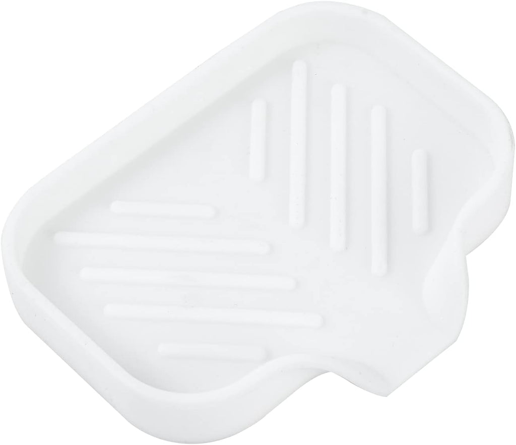 MicoYang Silicone Soap Dish with Drain Spout, Self-Draining Sink Organizer Tray for Bathroom and Kitchen, Sponges, Dispensers and Soap Holder, Non-Slip and Dishwasher Safe, White (Compact, 4.9"×3.2")