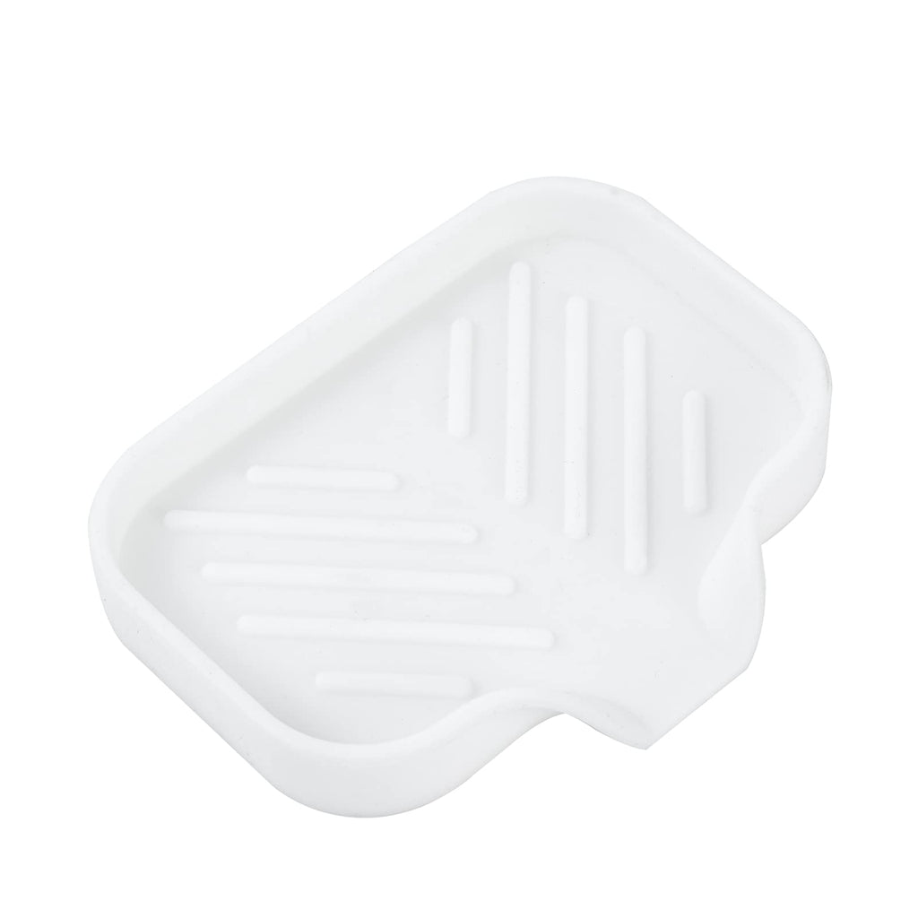 MicoYang Silicone Soap Dish with Drain Spout, Self-Draining Sink Organizer Tray for Bathroom and Kitchen, Sponges, Dispensers and Soap Holder, Non-Slip and Dishwasher Safe, White (Compact, 4.9"×3.2")