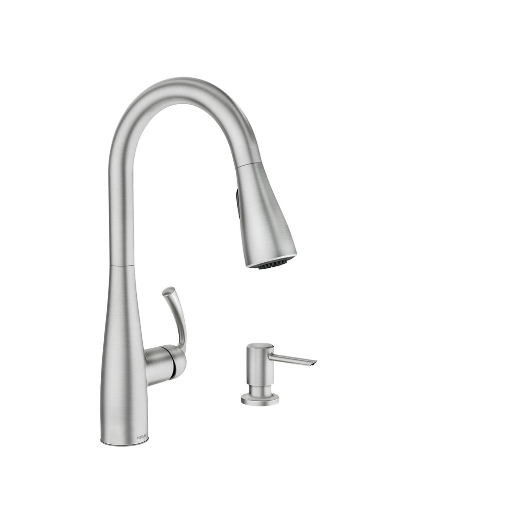Moen Essie Matte Black One-Handle High Arc Pre-Rinse Spring Pulldown Kitchen Faucet with Power Clean, 87814BL
