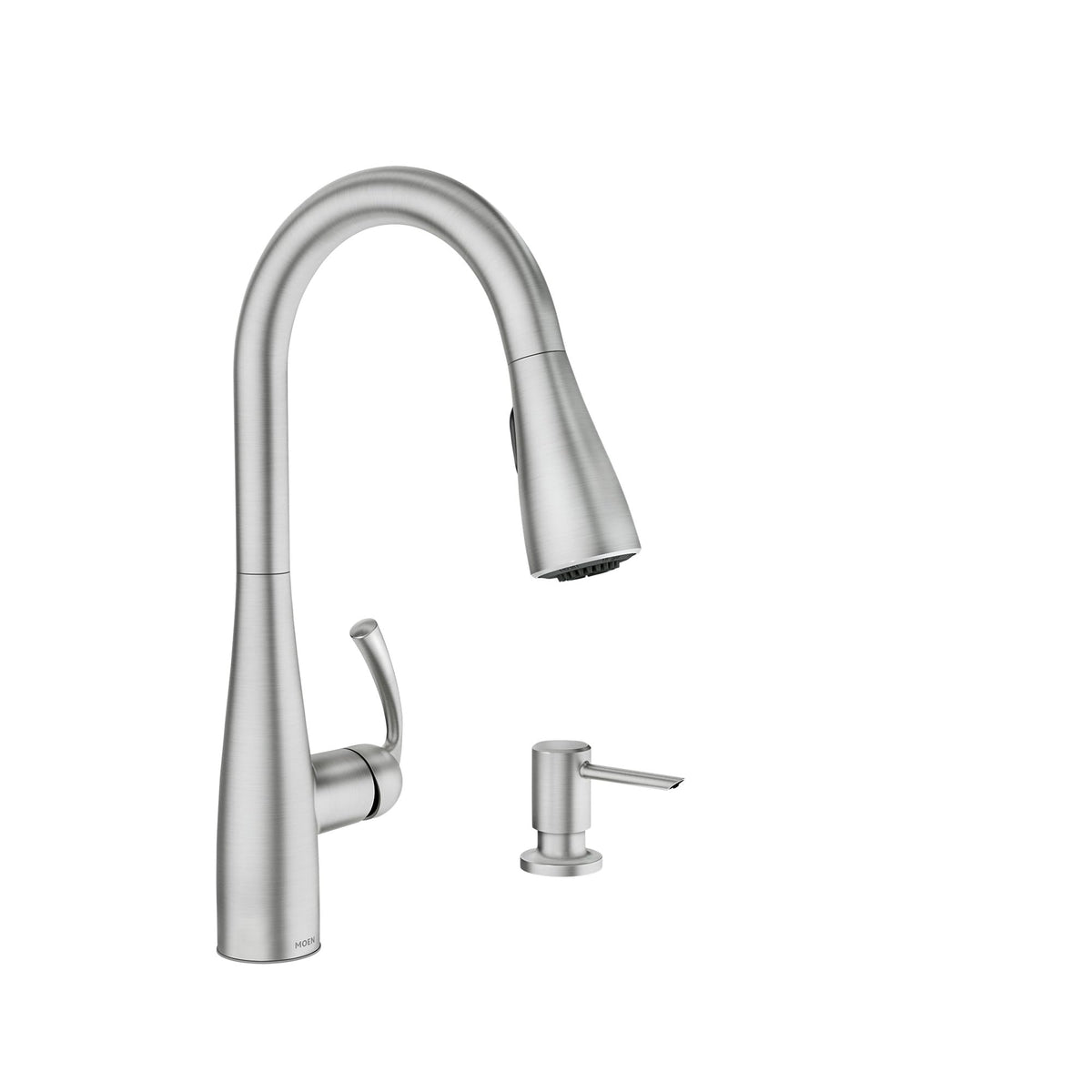 Moen Essie Matte Black One-Handle High Arc Pre-Rinse Spring Pulldown Kitchen Faucet with Power Clean, 87814BL