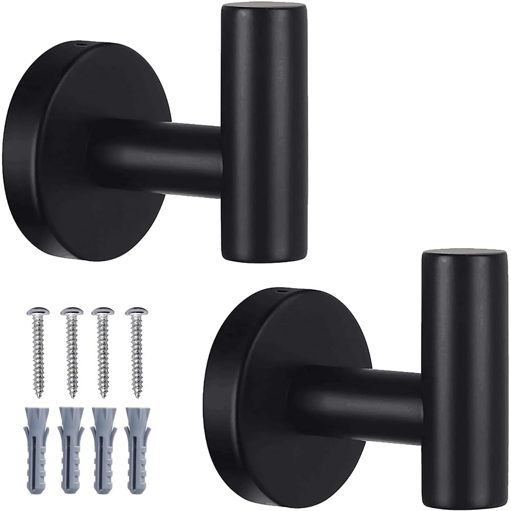 Towel Hooks Bathroom Coat Robe Wall Hook Heavy Duty Door Hanger Towel Robe Clothes Cabinet Closet Sponges Rack for Bathroom Bedroom Kitchen Hotel Pool 4 Packs Black(Drilling Installation)