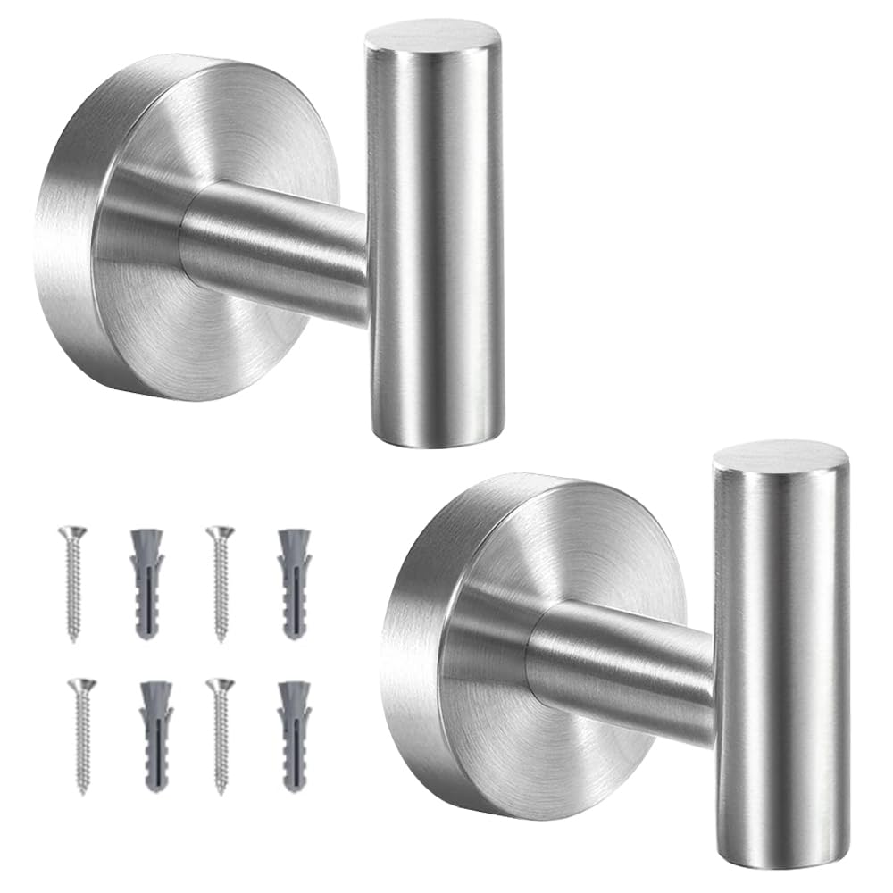 Vuzvuv Brushed Nickel Self Adhesive Stainless Steel Towel Hooks (2-Pack)