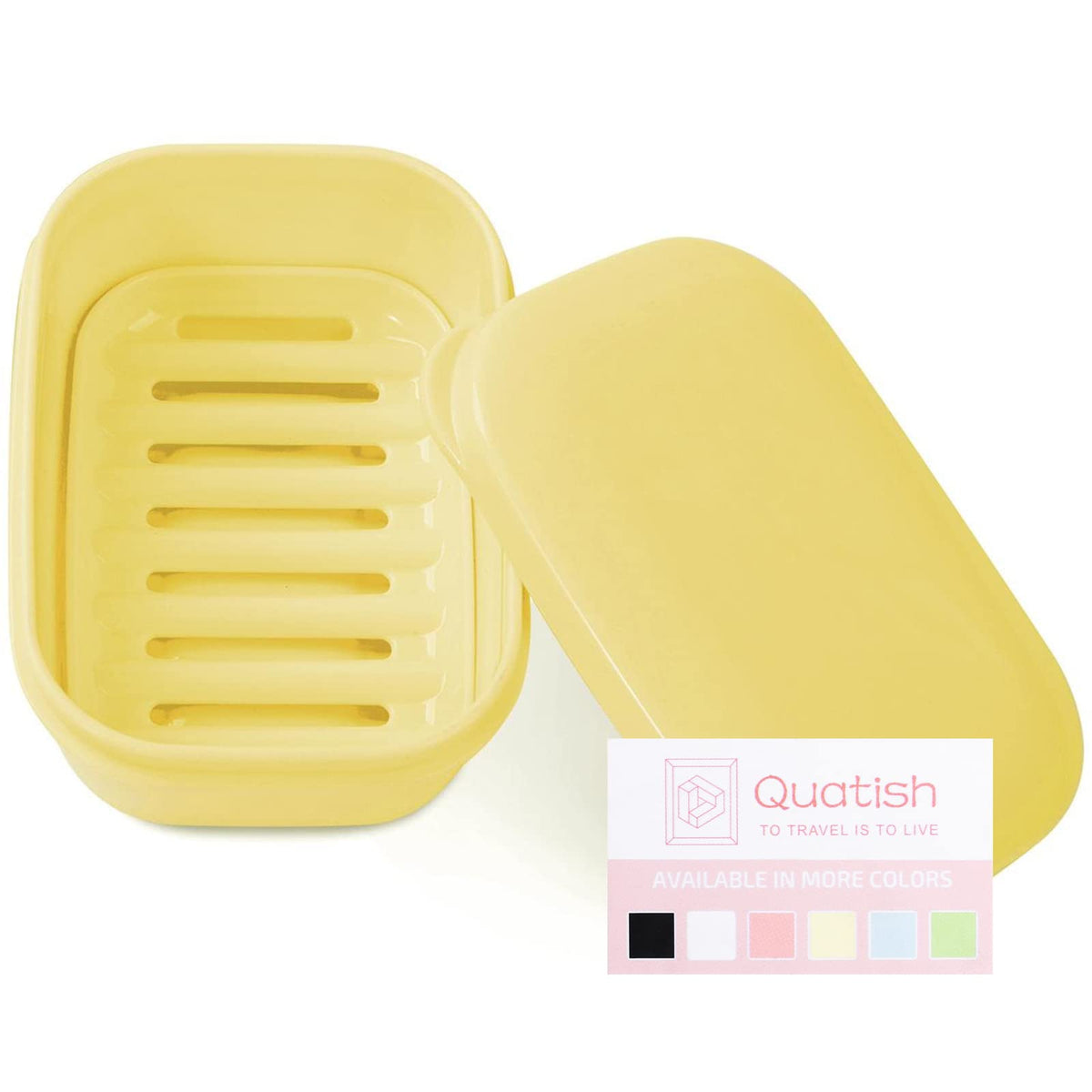 Quatish Leakproof Soap Dish with Lid & Draining Layer, Shatterproof Travel Bar Soap Holder Case Container, Portable Travel Size Toiletries Essentials for Camping, Gym, Bathroom, Black