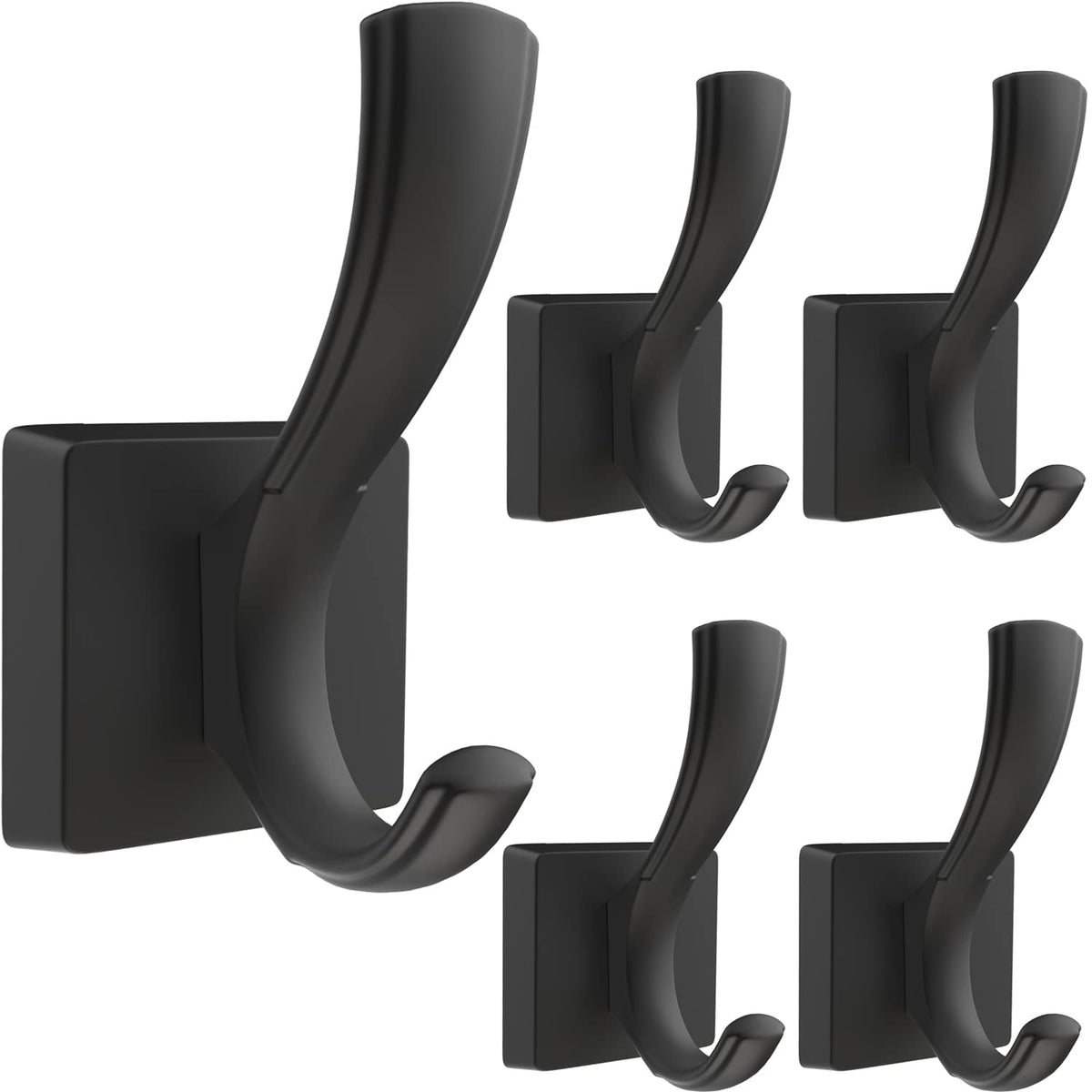 TOFIIGREM Black Towel Hooks, Coat Robe Hooks Bathroom Entryway Mudroom Pool Hooks for Wall Mount Hanging Towels Bathrobe Key Hat Backpack (2 Pack, Black)