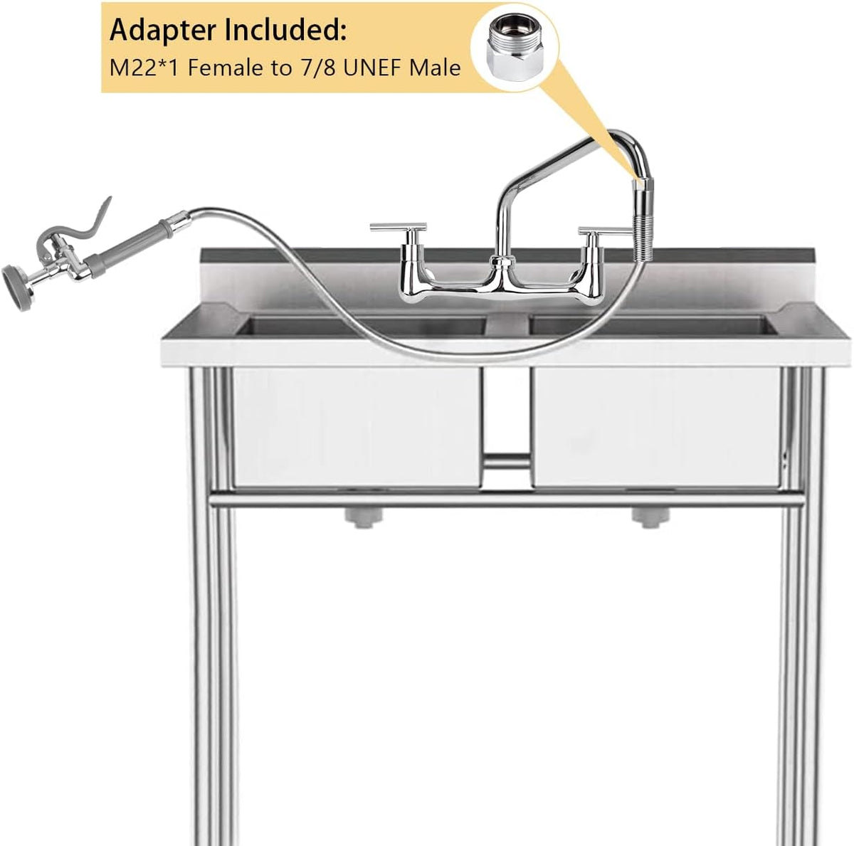 45” Stainless-Steel Pre Rinse Hose with Sprayer Valve & Spring, 1.42 GPM Commercial Sink Sprayer Hose with Nozzle Head Replacement Kit for Commercial Restaurant Kitchen Faucet - Grey