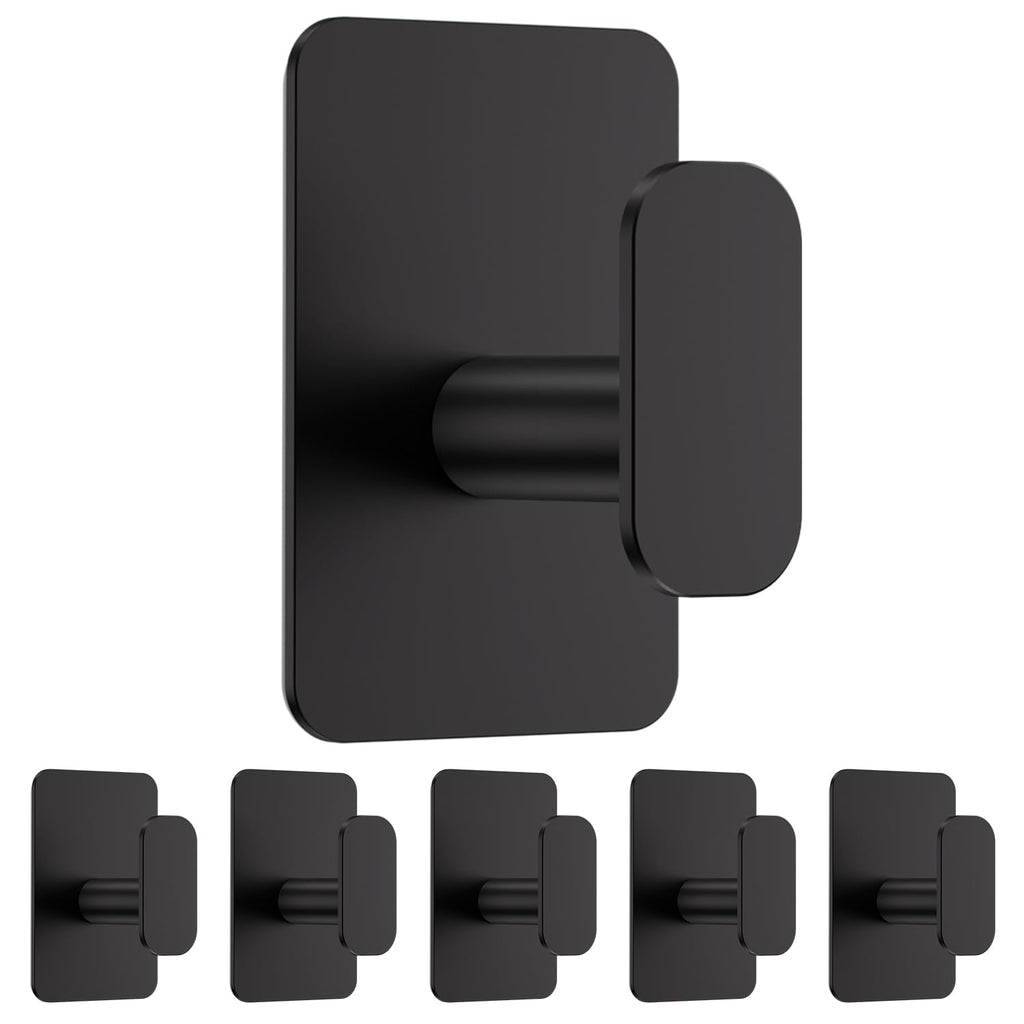 Large Heavy Duty Wall Hooks - 26lb Max, Stainless Steel Adhesive Towel Hooks for Hanging Towel, Coat, Robe, Hat, Sticky Towel Holder for Wall Mount in Bathroom, Shower, Kitchen (Black, 4 Pack)