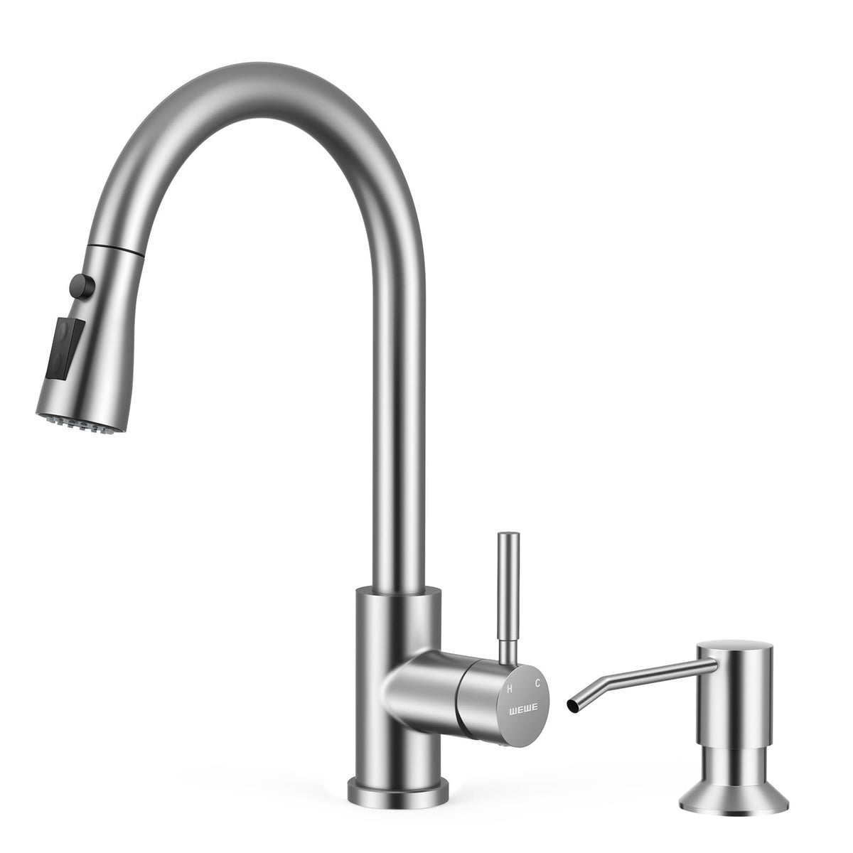 WEWE Pull-Down Kitchen Faucet with 3 Mode Sprayer, Polished Chrome