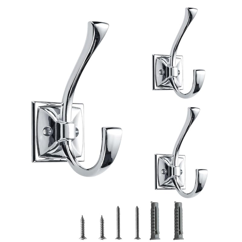 5 Pack Decorative Heavy Duty Towel Hooks for Hanging Robe Double Oil Rubbed Bronze Coat Hooks Wall Mounted with Screws for Key, Towel, Bags, Cup, Hat