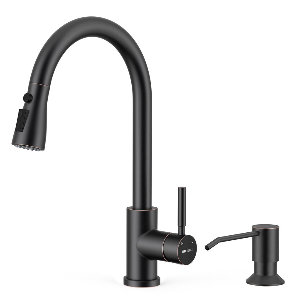 WEWE Pull-Down Kitchen Faucet with 3 Mode Sprayer, Polished Chrome