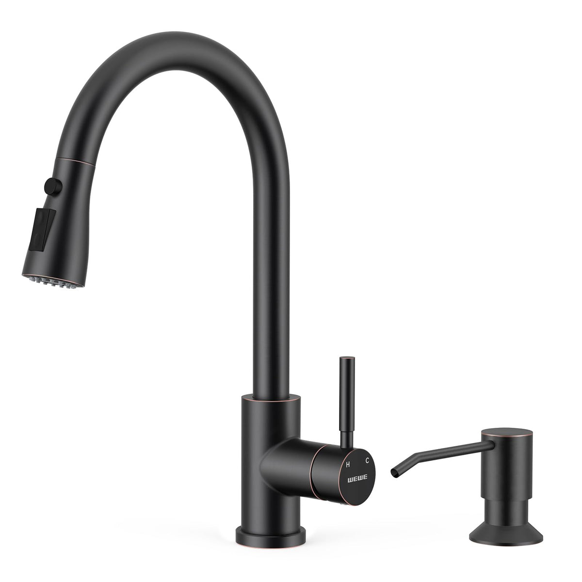 WEWE Pull-Down Kitchen Faucet with 3 Mode Sprayer, Polished Chrome