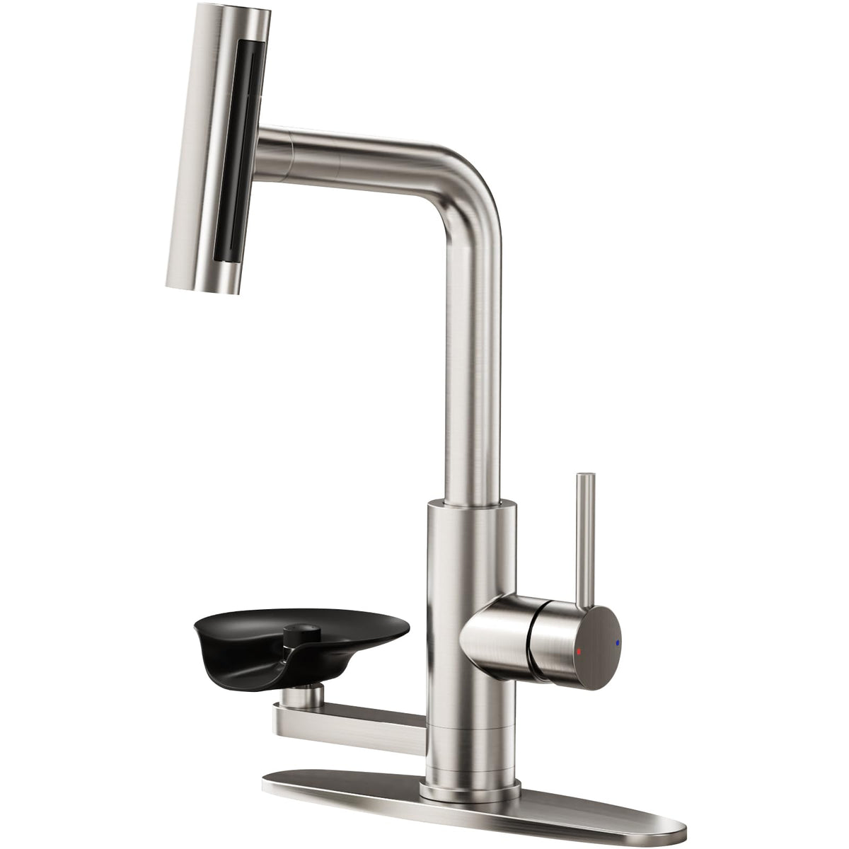 HOWUWEY Black Kitchen Faucet with Pull Down Sprayer & Cup Washer