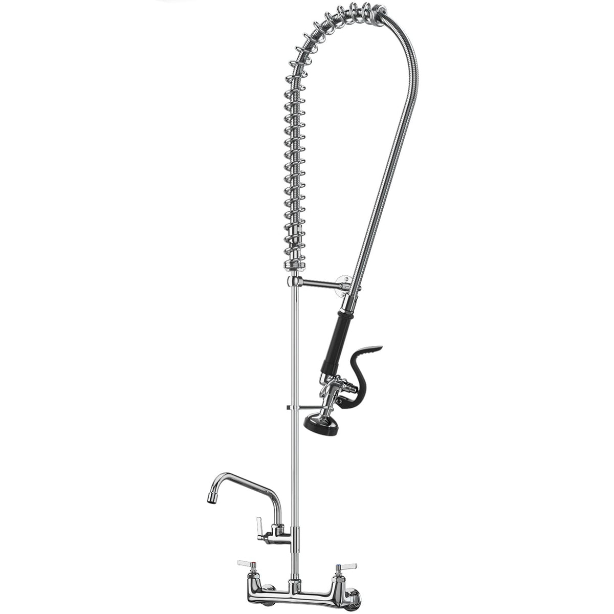 Commercial Wall Mount Kitchen Sink Faucet with Sprayer - 21"" Height 8 inch Center, Add-on 8"" Swing Spout Pre-Rinse Sprayer for 1 or 2 Compartment Sink, KH-KF-002