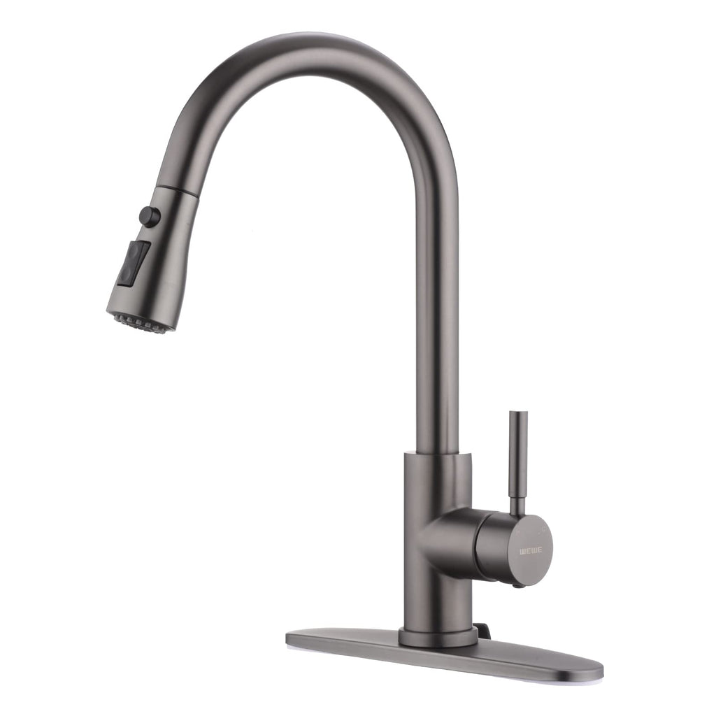 WEWE Pull-Down Kitchen Faucet with 3 Mode Sprayer, Polished Chrome
