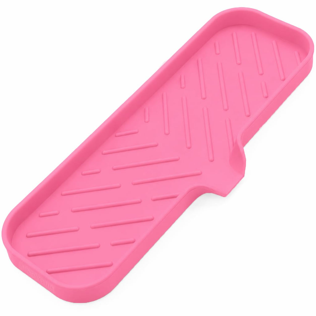 MicoYang Silicone Soap Dish with Drain Spout, Self-Draining Sink Organizer Tray for Bathroom and Kitchen, Sponges, Dispensers and Soap Holder, Non-Slip and Dishwasher Safe, White (Compact, 4.9"×3.2")