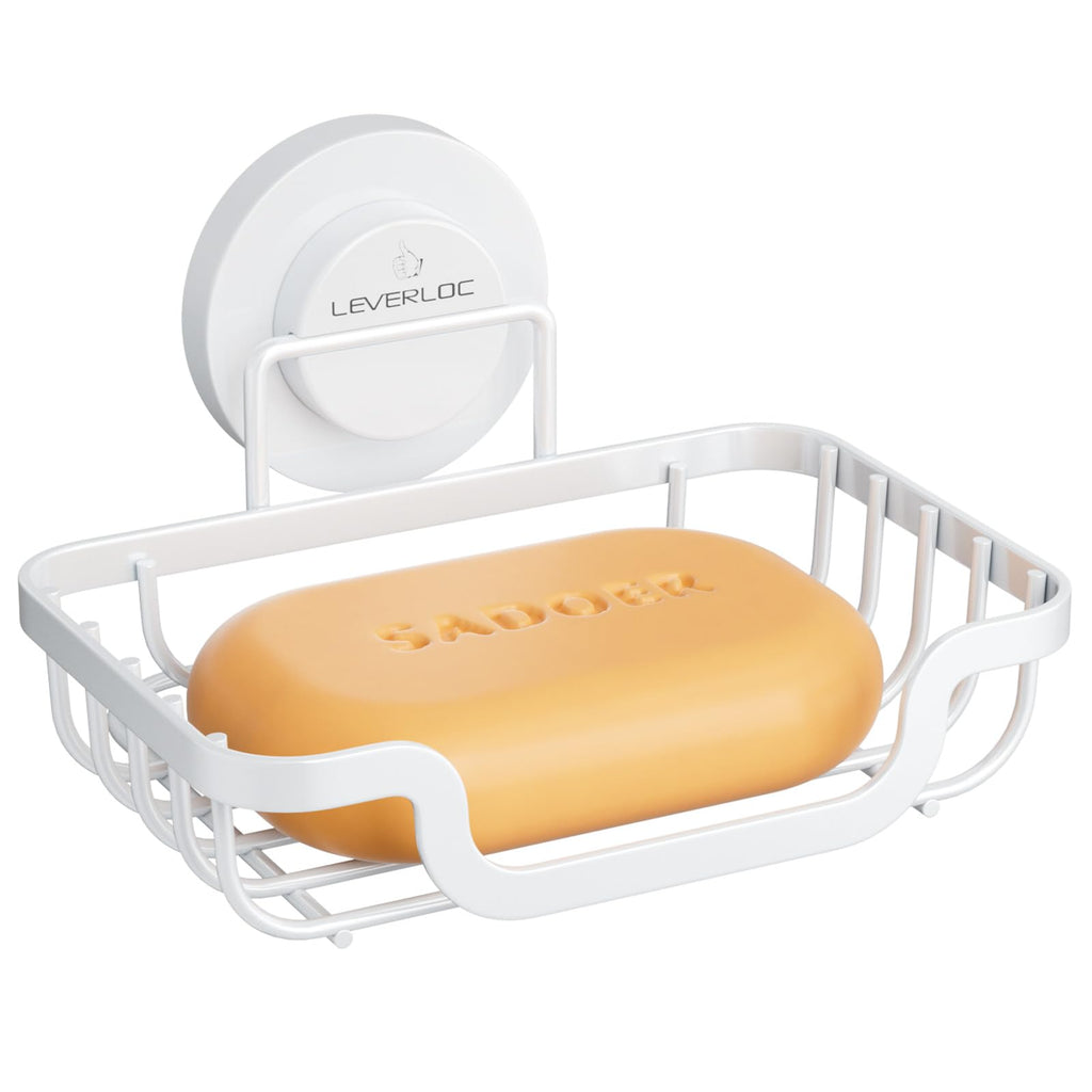 LEVERLOC Soap Dish, Soap Bar Holder for Shower Suction Cup Wall Mounted