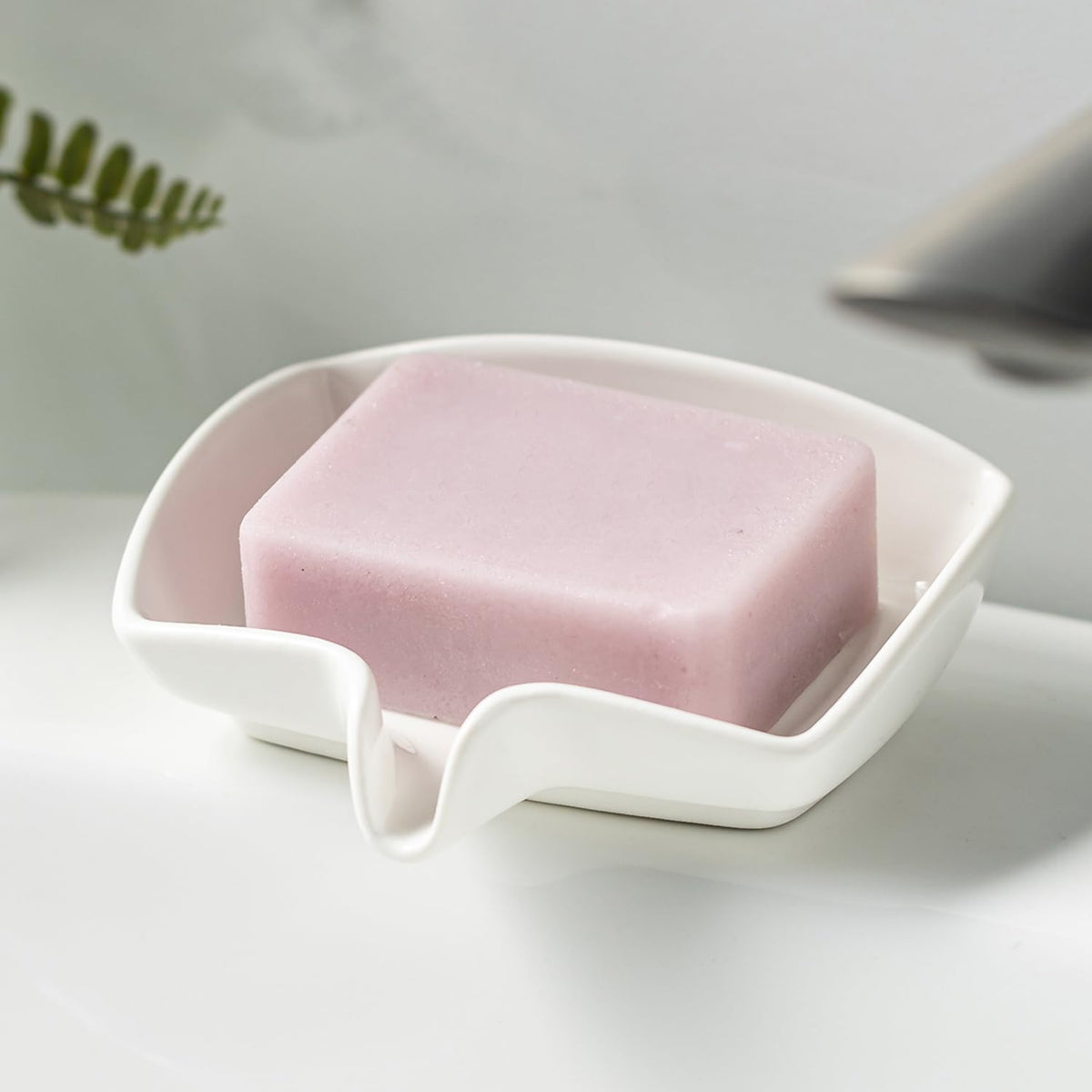 Zoeeker Self Draining Soap Dish, Ceramic Bar Soap Holder with Drainage