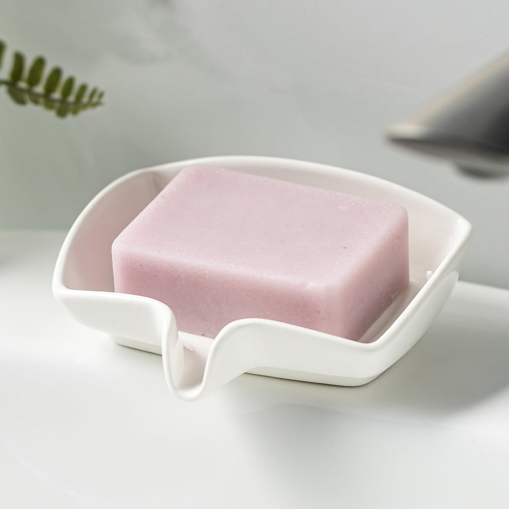 Zoeeker Self Draining Soap Dish, Ceramic Soap Holder with Waterfall Design