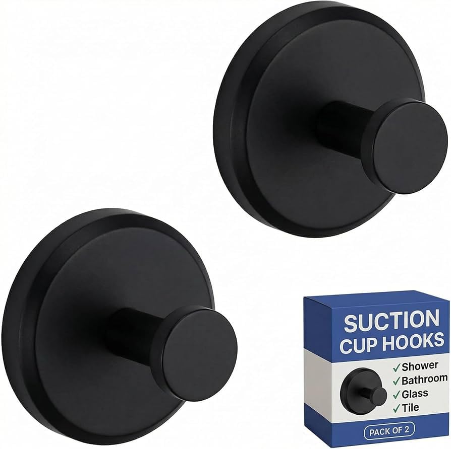 HOME SO Suction Cup Hooks for Shower & Bathroom Towel Holder 2-Pack Chrome