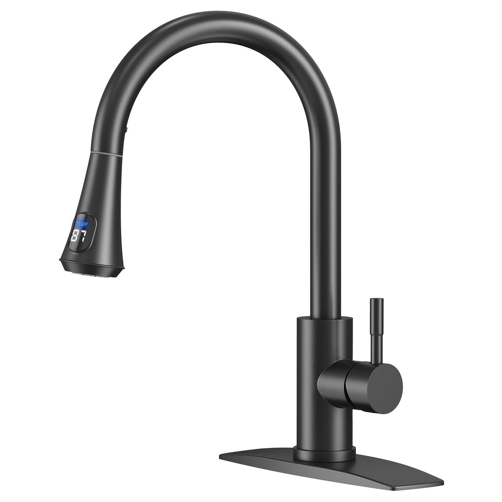 FORIOUS Black Kitchen Faucet with Pull Down Sprayer, High Arc Single Handle