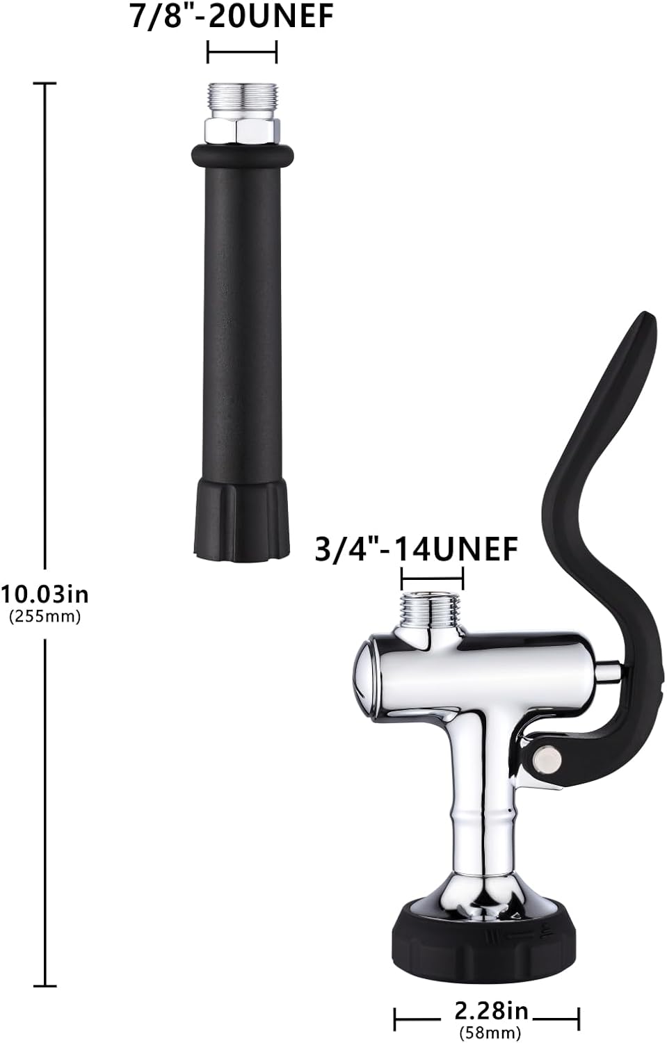 Achelous Pre Rinse Commercial Sink Faucet Sprayer, Adjustable Dual Spray Settings Valve Head with Jet and Mist Pattern for Restaurant Hotel Commercial Kitchen Faucet, Chrome Finished (Black)
