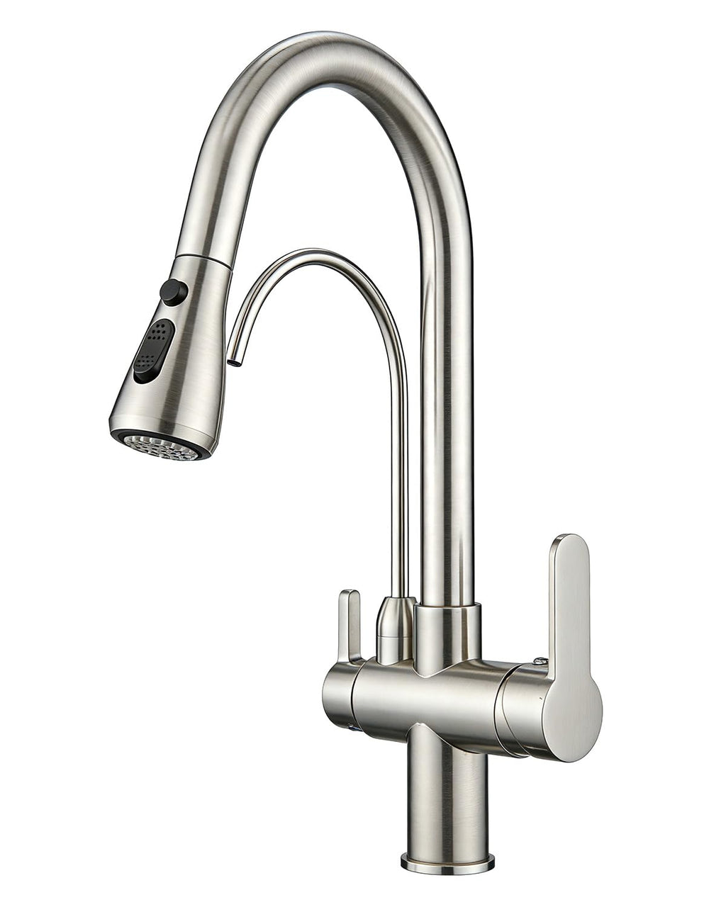 Kitchen Faucet with Cup Washer Pull Down Sprayer Stainless Steel Kitchen Sink Faucet with Deck Plate Glass Rinser Single Hole Brushed Nickel
