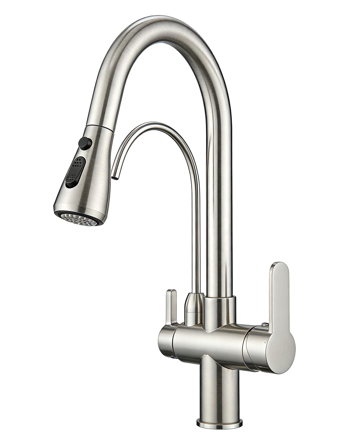 Kitchen Faucet with Cup Washer Pull Down Sprayer Stainless Steel Kitchen Sink Faucet with Deck Plate Glass Rinser Single Hole Brushed Nickel