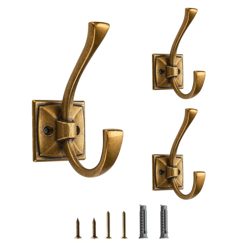 5 Pack Decorative Heavy Duty Towel Hooks for Hanging Robe Double Oil Rubbed Bronze Coat Hooks Wall Mounted with Screws for Key, Towel, Bags, Cup, Hat