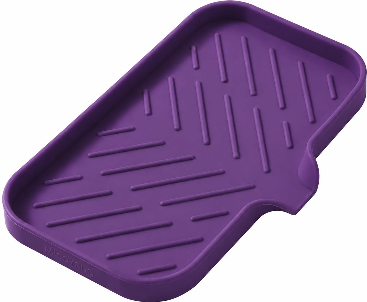 MicoYang Silicone Soap Dish with Drain Spout, Self-Draining Sink Organizer Tray for Bathroom and Kitchen, Sponges, Dispensers and Soap Holder, Non-Slip and Dishwasher Safe, White (Compact, 4.9"×3.2")
