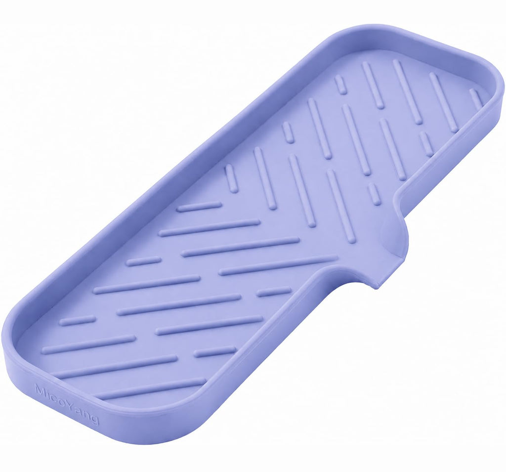 MicoYang Silicone Soap Dish with Drain Spout, Self-Draining Sink Organizer Tray for Bathroom and Kitchen, Sponges, Dispensers and Soap Holder, Non-Slip and Dishwasher Safe, White (Compact, 4.9"×3.2")