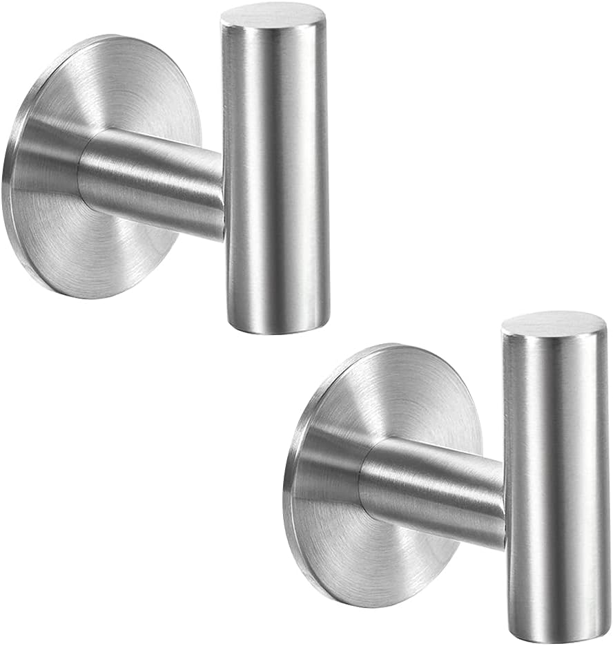 Vuzvuv Brushed Nickel Self Adhesive Stainless Steel Towel Hooks (2-Pack)