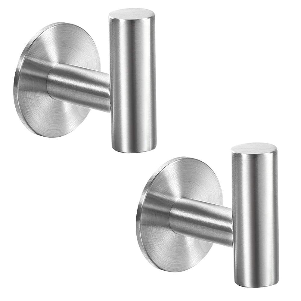 Vuzvuv Brushed Nickel Self Adhesive Stainless Steel Towel Hooks (2-Pack)