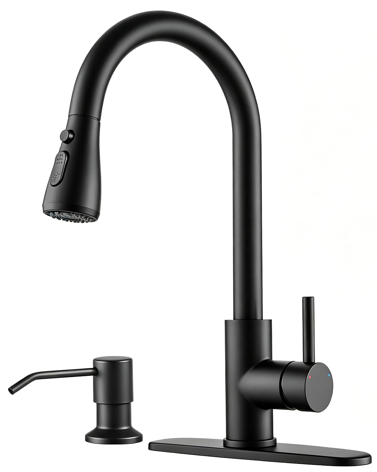 Kitchen Faucet with Cup Washer Pull Down Sprayer Stainless Steel Kitchen Sink Faucet with Deck Plate Glass Rinser Single Hole Brushed Nickel
