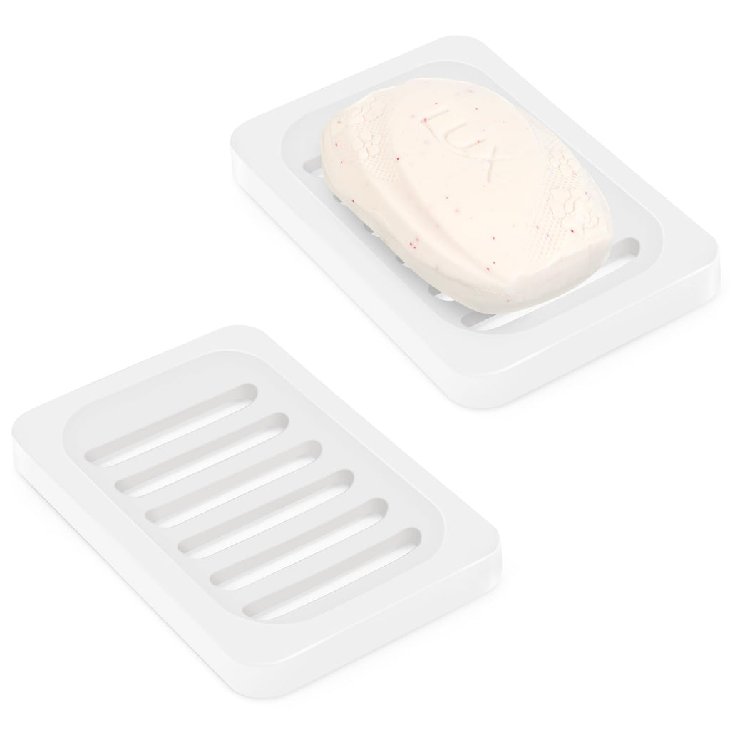 Topsky 2Pcs Soap Dish Holder, Non-Slip Bathroom Accessories Silicone Soap Case Saver, Sink Deck Bathtub Shower Dish Soap Drainer, Silicone Holder for Soap, Sponges, Scrubber (White)