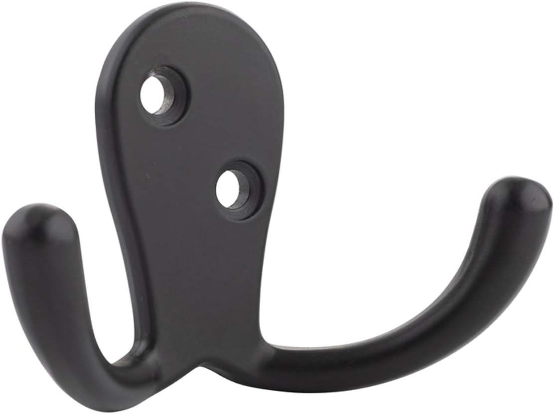 Amazon Basics Curved Zinc Robe Hook - Flat Black, 5-Pack