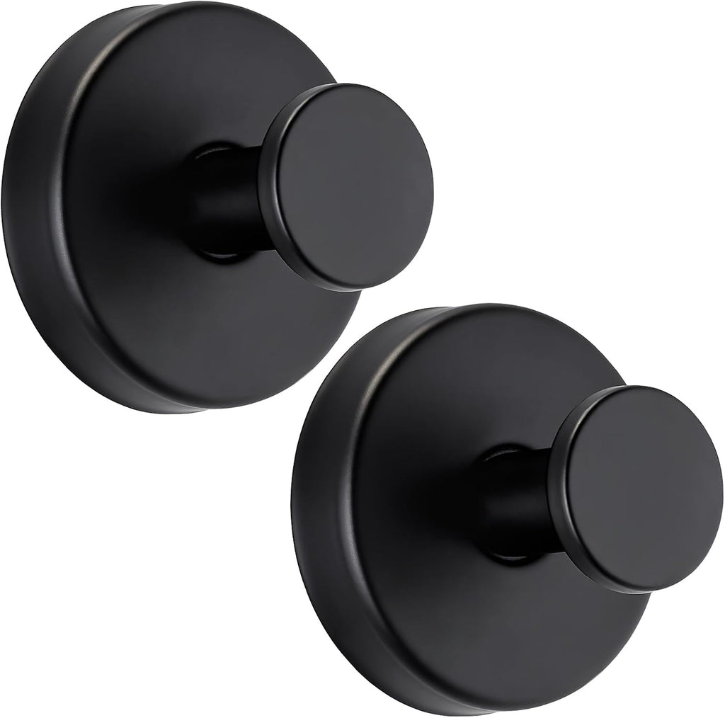 Suction Cup Hooks No Drill Stainless Steel Shower Hooks Towel Hook Heavy Duty on Smooth and Non-Porous Surfaces in Bathrooms Kitchen Bedroom (2, Matte Black)