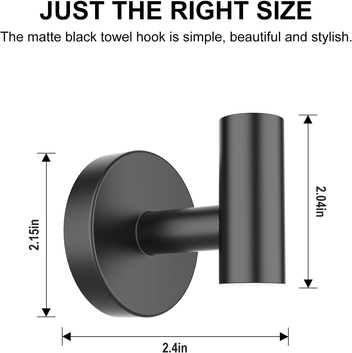 SetSail Towel Hooks for Bathrooms 4 Packs Screw-in Matte Black Bathroom Towel Hook Wall Mounted Stainless Steel Shower Towel Hooks for Coat Hanging, Drill Hole