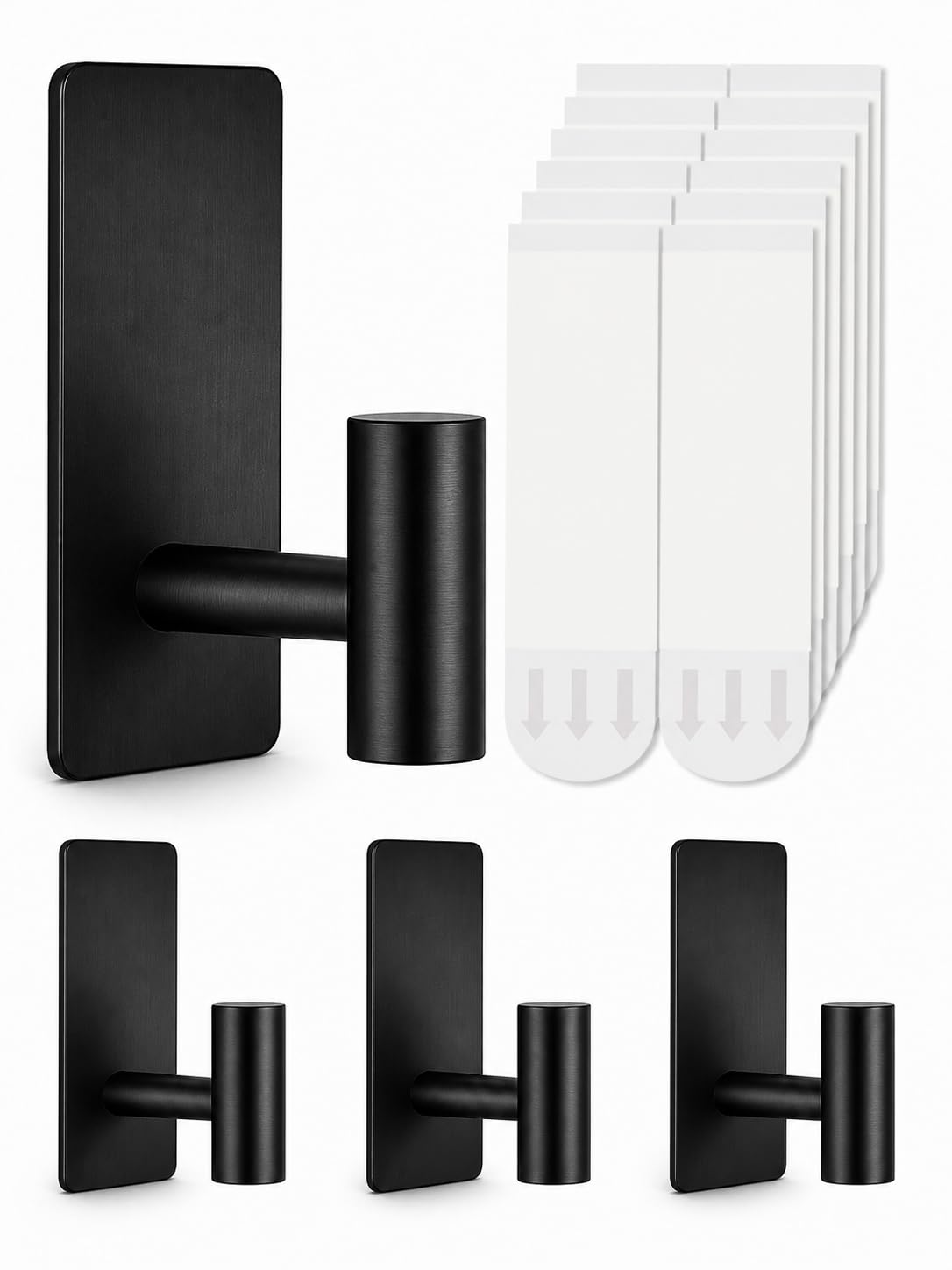 5 Pcs Towel Hooks Heavy Duty for Hanging，Adhesive Wall Hooks with Removable Strips，Sticky No Damage，Outdoor for Bathrooms，Shower，Stockings，Decor，Robe，X-Large，Black 304 Stainless Steel