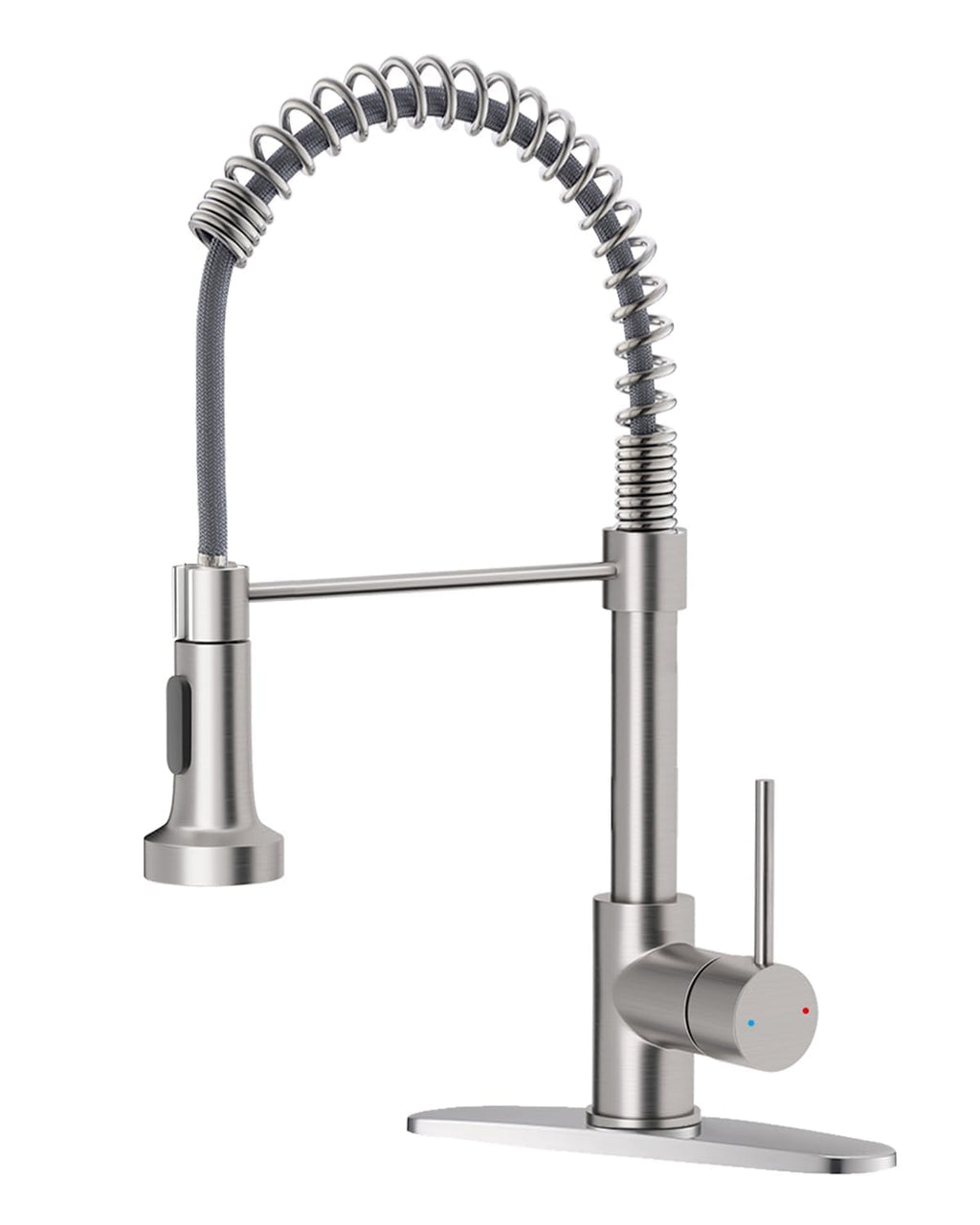 Kitchen Faucet with Cup Washer Pull Down Sprayer Stainless Steel Kitchen Sink Faucet with Deck Plate Glass Rinser Single Hole Brushed Nickel