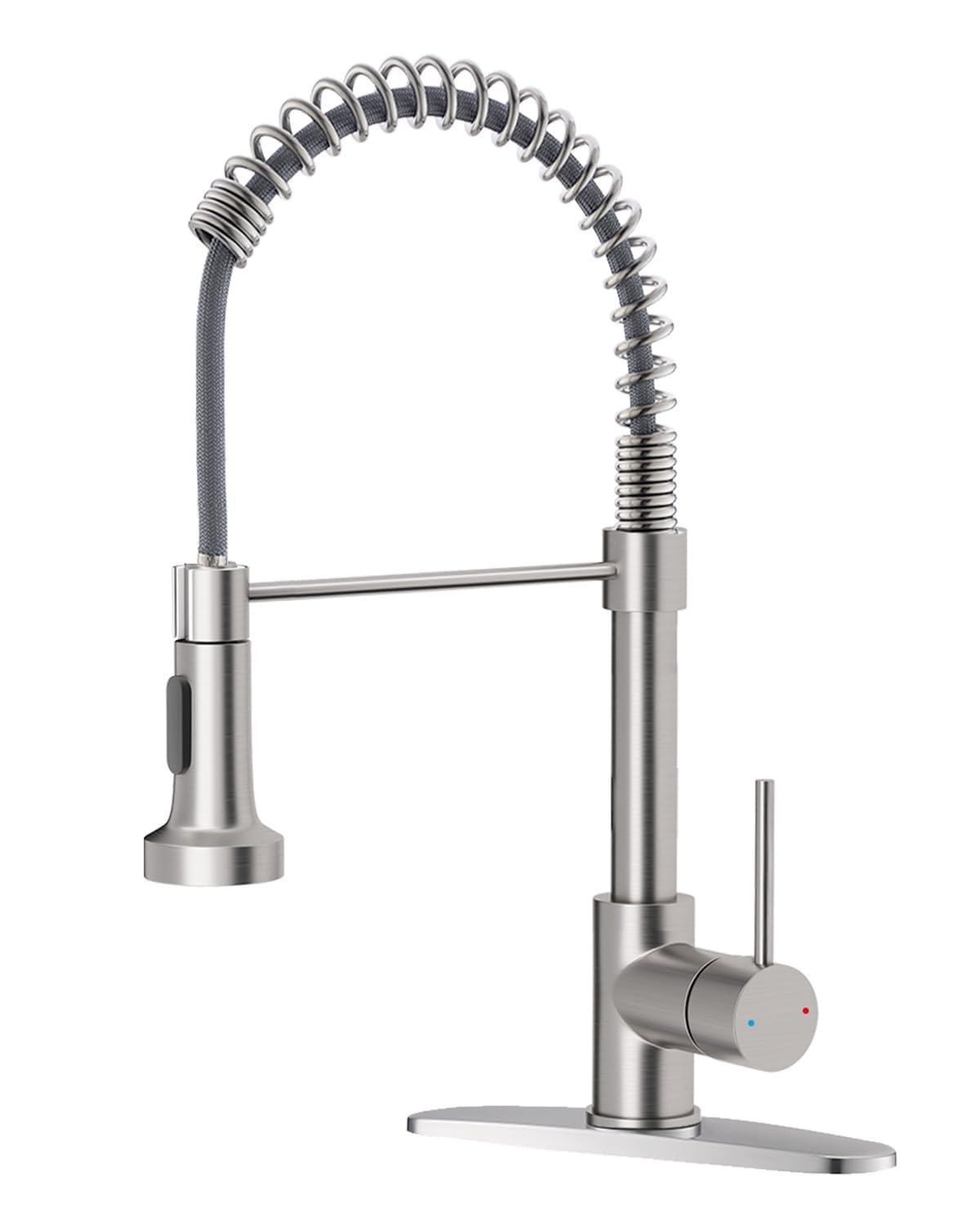 Kitchen Faucet with Cup Washer Pull Down Sprayer Stainless Steel Kitchen Sink Faucet with Deck Plate Glass Rinser Single Hole Brushed Nickel