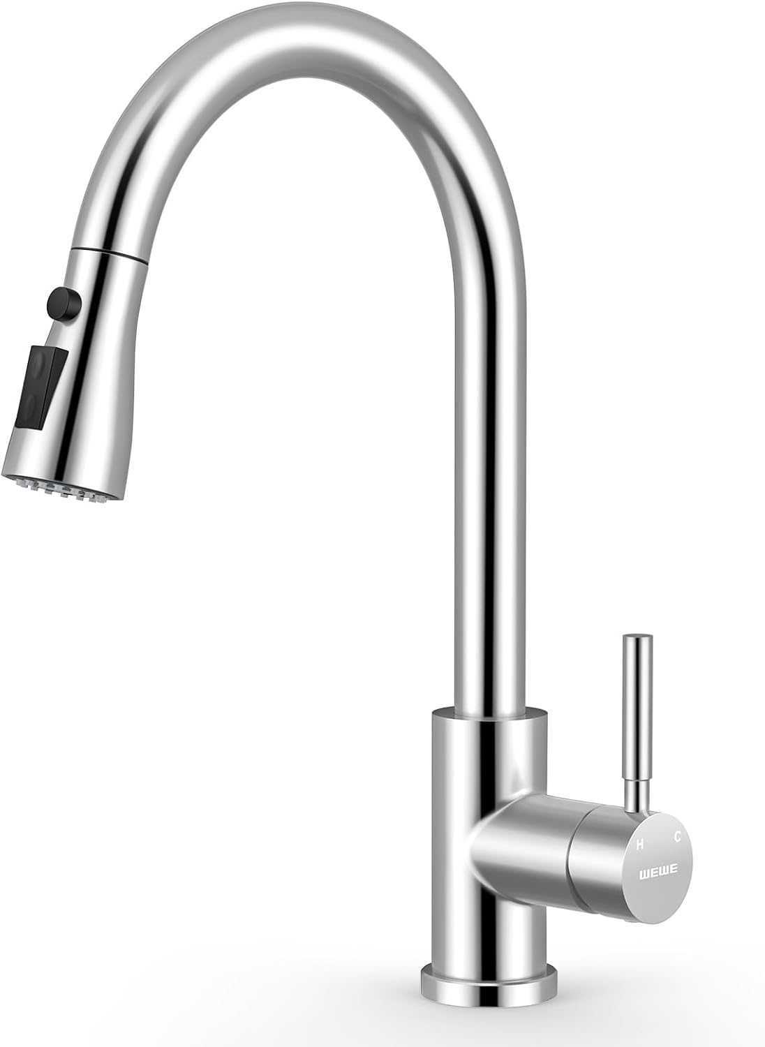 WEWE Pull-Down Kitchen Faucet with 3 Mode Sprayer, Polished Chrome