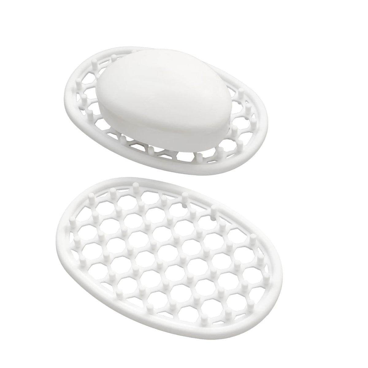 2 Pack Soap Dish for Shower, Non-Slip Silicone Bar Soap Holder with Efficient Drainage Holes for Bathroom Sink, Self Draining Soaps Saver Pad for Shower Niche, Shelf (White- 2Pcs)
